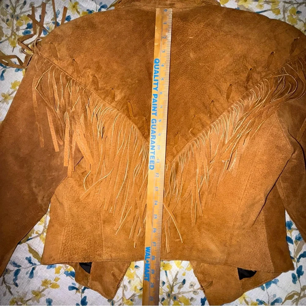 Vintage Phoenix USA Tan Fringed Women's Genuine Pig Split Jacket Blazer Medium - Picture 14 of 16